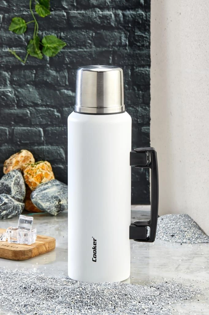 Cooker 1,5 Litre Kulplu Çelik Termos Ckr-2085 Beyaz Yeşil