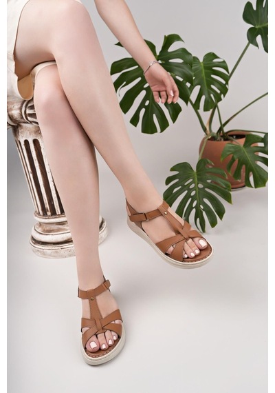 Nesilshoes Nesil Shoes Bell 25152 Taba Anatomik Kadın Sandalet