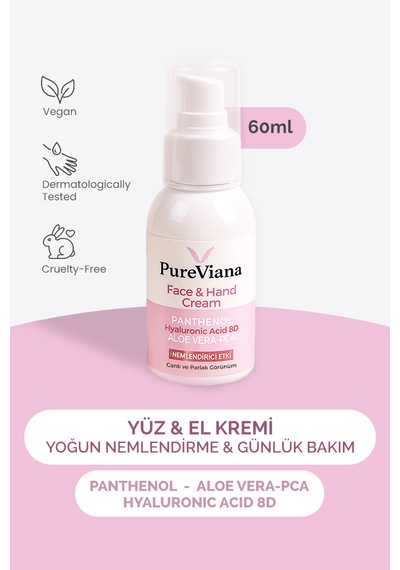 Pureviana Yüz & El Kremi 60ml Hyaluronik Asit 8d + Aloe Vera + Cica + Shea Nemlendirici, Bariyer Onarıcı