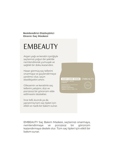 Embeauty Besleyici Onarıcı Keratin Etkili Yoğun Saç Bakım Maskesi 500 ML