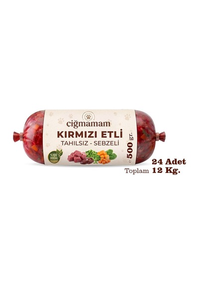 Kırmızı Etli Tahılsız Sebzeli Barf Köpek Maması 12 Kg - 500 G X 24