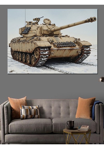 Çöl Kamuflajlı Savaş Tankı Dekoratif Kanvas - Mdf Ahşap Tablo