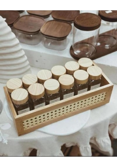 Bambu Kapaklı 12 Adet Cam Baharatlık Seti 120 Ml Bambu