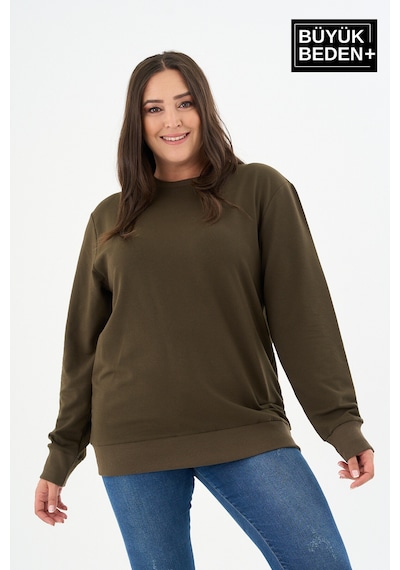 Süperlife Kadın Büyük Beden Bisiklet Yaka İnce Sweatshirt Spr24bswk56 Haki