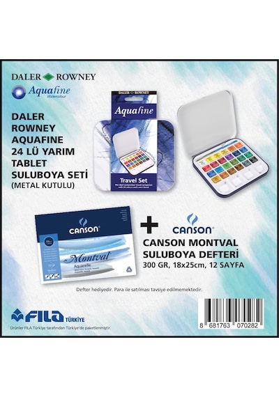 Daler Rowney 24lü Suluboya Metal Kutu+canson Montval Suluboya Defteri 300 Gr 18x25 Cm 12 Sayfa