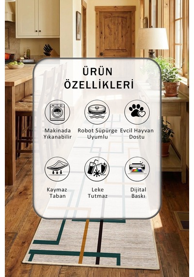 Mood Bej Yıkanabilir Mutfak Halısı