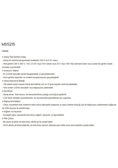 Mastech Ms5215 Yüksek Voltaj İzolasyon Test Cihazı