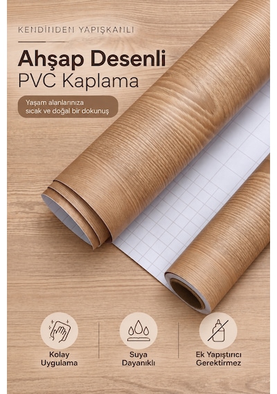 Deconitte Kendinden Yapışkanlı Doğal Meşe Ahşap Desenli Mobilya Dolap Masa Tezgah Dekoratif Kaplama 60x100cm