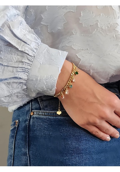 Renkli Baget Figürlü Gurmet Model Gold Renk Çelik Bileklik Sarı