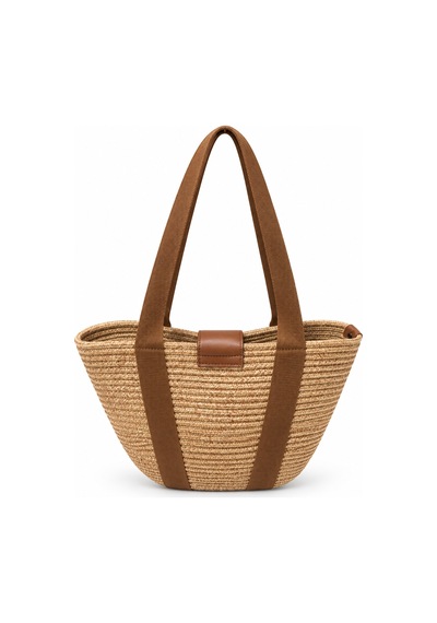 Levano Leather Kadın Hasır Tote Omuz Çantası Deri Detaylı Geniş İç Hacimli Günlük Yazlık Çanta 38x28 Cm Bej