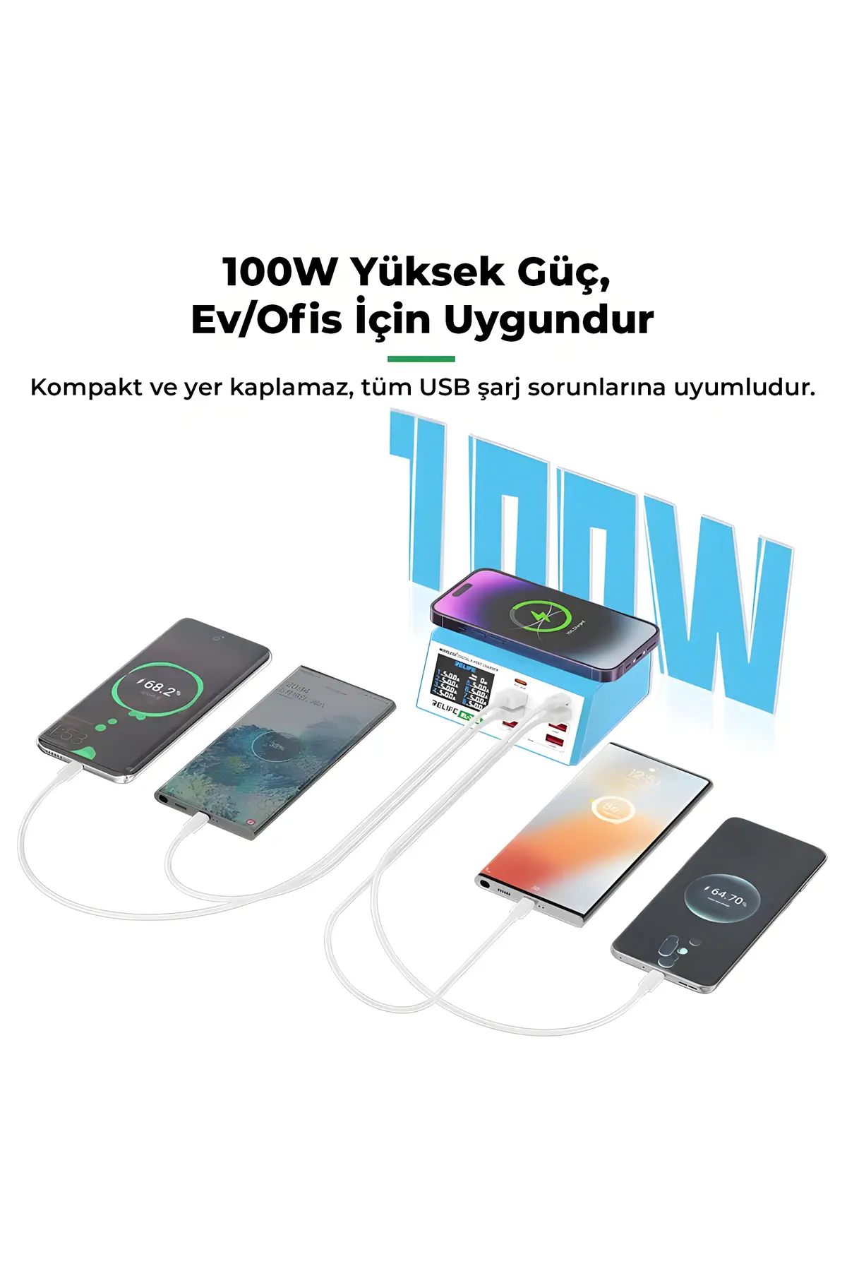 Relıfe Rl-309 8 Port Dijital Hızlı Şarj İstasyonu Pd 3.0 Qc 3.0 Usb Type-c Magsafe 1