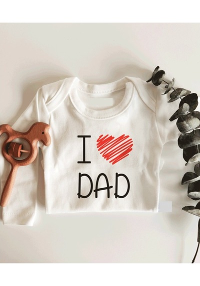 İmaj Tuğbababy I Love Dad Uzun Kol Çıtçıtlı Organik Bebek Body Beyaz