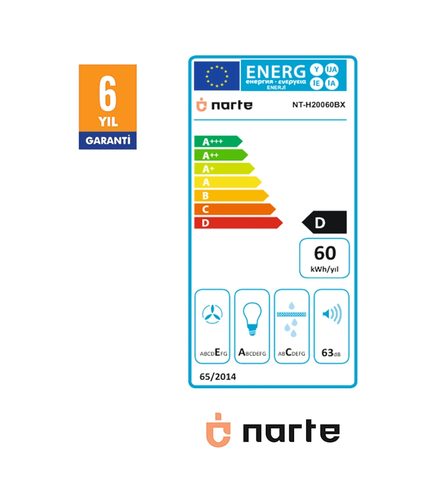 Narte NT-H20060BX 60 Cm Siyah Cam Inox Çıtalı Eğimli Davlumbaz