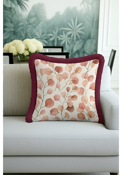 Modern Yaprak Motifli Saçaklı Yastık Kılıfı - Akvarel Sonbahar Bohem Bordo Püsküllü Kırlent Kılıfı Açık Adaçayı Aqua Modern Yaprak Motifli Saçaklı Yastık Kılıfı - Akvarel Sonbahar Bohem Bordo Püsküllü Kırlent Kılıfı Açık Adaçayı Aqua