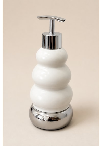 Trıo Dekoratif Premium 3 Boğumlu Sıvı Sabunluk 300 Ml Krom Görünümlü Pompalı Pastel Yeşil Banyo Ve Mutfak Sabun Dispenseri - 18,5 Cm X 7 Cm Beyaz