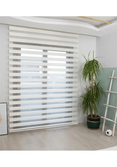 İthal Bambu Beyaz Zebra Stor Perde Etek Dilimsiz Beyaz