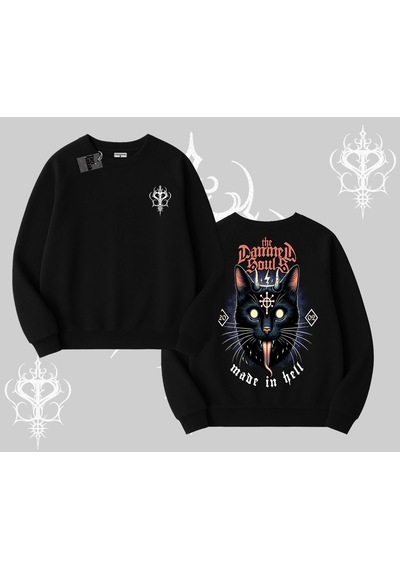 Startmore Gothic Cat Made İn Hell Baskılı Sweatshirt Biskilet Sweatshirt Siyah