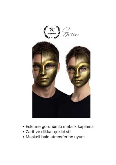 Maske Metalik Gold Yarım Yüz Parti Maskesi Antik Efektli Eskitme Maskeli Balo Kostüm Aksesuarı