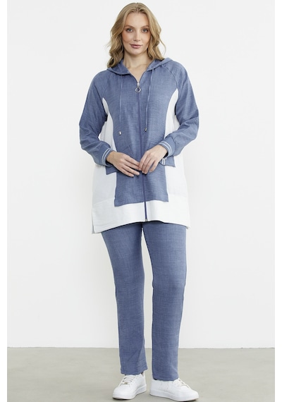 Sementa Keten Görünümlü Kapüşonlu Tunik Takım - Indigo Indigo