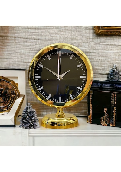 B1 Metal Ofis Salon Otel Masa Saati Parlak Gold