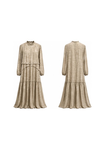 Lale Butik Önü Fırfır Detay Bağcıklı Elbise 330353 Bej