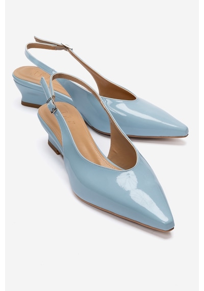 Luvishoes Rosella Bebe Mavi Rugan Mini Dolgu Kadın Topuklu Ayakkabı