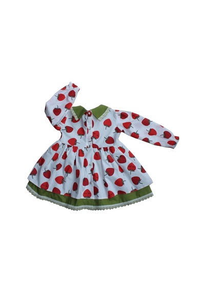 Bebe Yaka Çilek Desenli Dantel Detaylı Kız Çocuk Bebek Elbise 001