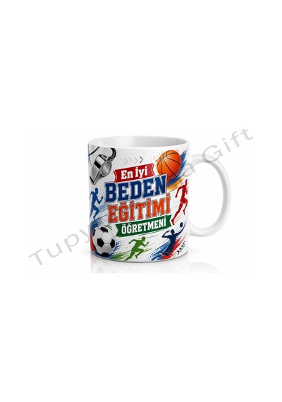 Beden Eğitimi Öğretmenine Hediye Baskılı Kupa Bardak Öğretmenler Günü Hediyesi Beyaz / Çok Renkli