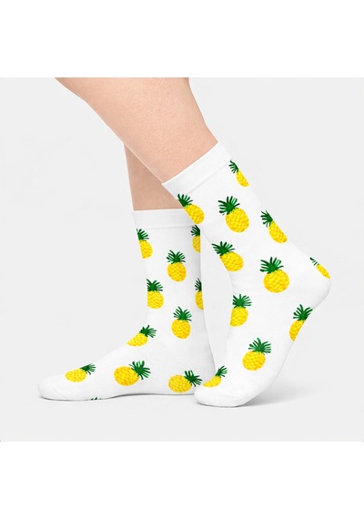 Carnaval Socks Beyaz Ananas Desenli Renkli Çorap Çok Renkli
