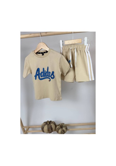 Poala Kids Logolu Bej Şort Takım