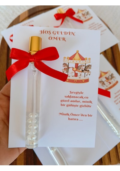 Perivar Kişiye Özel - Kırmızı Atlı Karınca Baskılı Kart - Hoş Geldin Bebek Ve Bebek Mevlidi Misafir Hediyeliği