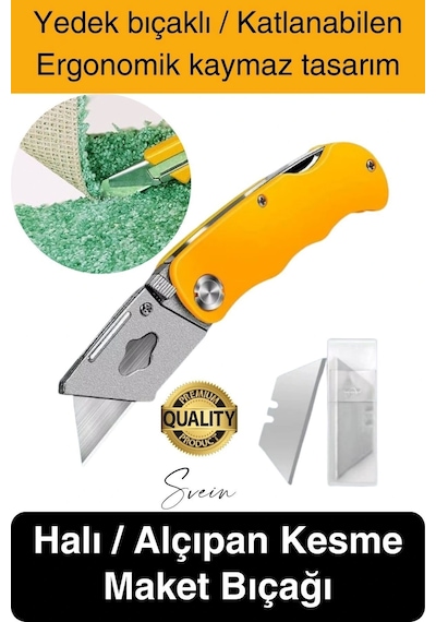 Premium Katlanır Dayanıklı Halı Maket Bıçağı Alçıpan Kesme Falçata Yedek Bıçaklı Çelik Çakı Tipi