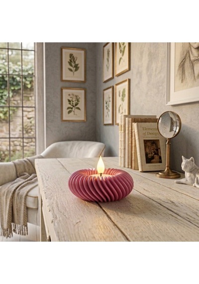 Modern Tasarım Led Tealight Yuvarlak Pembe Mumluk Dekoratif Masa Üstü Aksesuarı Pembe