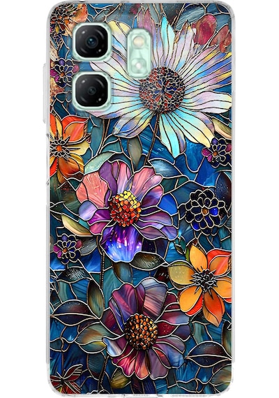 Printify Infinix Smart 9 İle Uyumlu Vitray Mücevher Flora Tasarımlı Şeffaf Silikon Kılıf Şeffaf