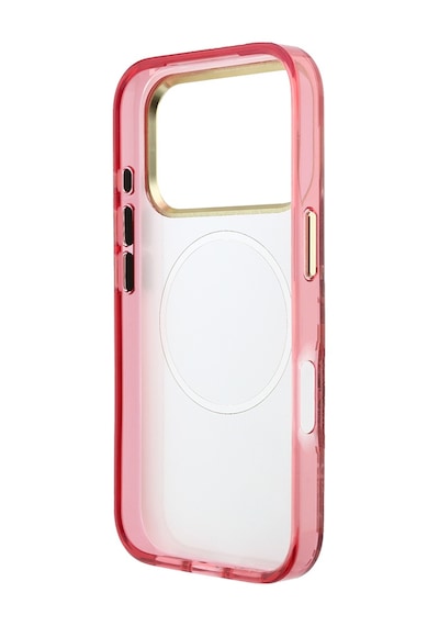 Apple iPhone Uyumlu 18 Pro Kılıf Guess Lisanslı M-safe Şarj Özellikli Gül Desenli Simli Yazı Logolu Kapak Bordo
