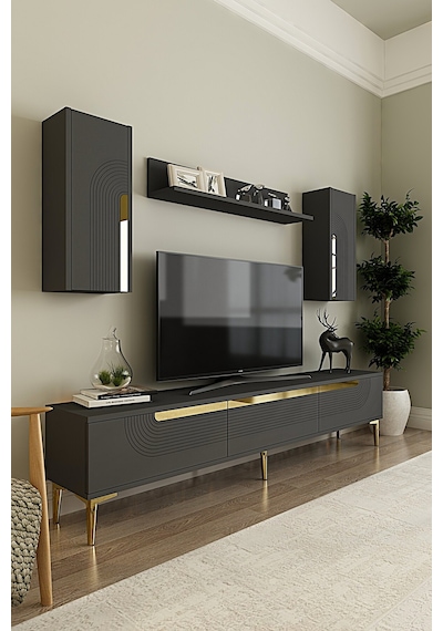 Tvr1803ag Meyra Tv Ünitesi Takımı Antrasit-gold 180cm Antrasit - Altın