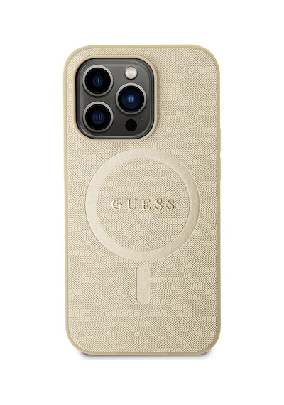 Apple Uyumlu iPhone 15 Pro Kılıf Guess Lisanslı Magsafe Şarj Özellikli Yazı Logolu Saffiano Siyah