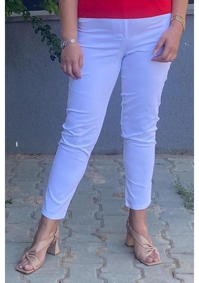 Mia Butik Kadın Beyaz Boru Paça Pantolon Beyaz