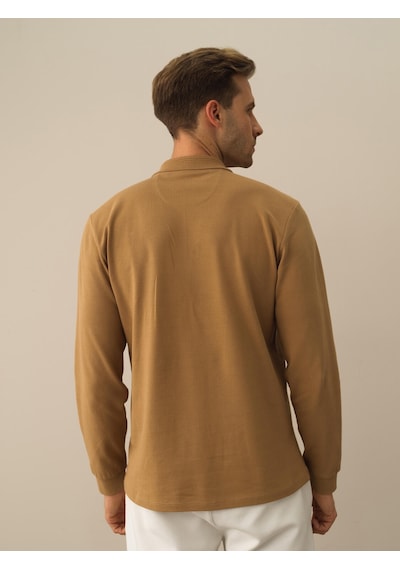 Xint Camel Pamuk Dokulu Regular Fit Uzun Kollu Tişört 502057