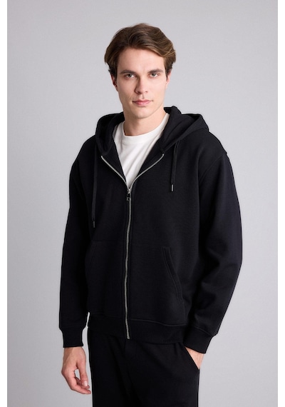 Defacto Relax Fıt Kapüşonlu İçi Yumuşak Tüylü Kalın Kumaş Fermuarlı Sweatshirt D7599ax26aubk81 Siyah-bk81