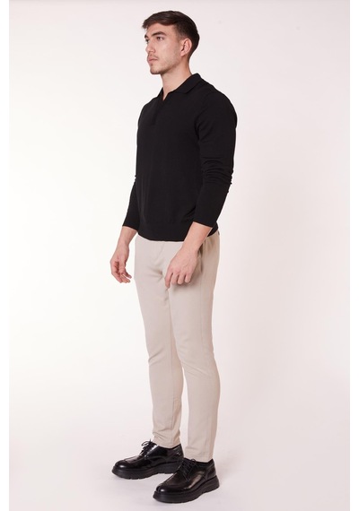 Braccas Erkek Yandan Cepli Bel Bağcıklı Fermuarlı Slim Fit Chino Bej Pantolon Bej