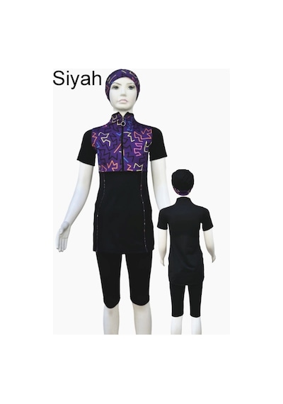 Bigiyin Yarım Kol Çocuk Mayo Fermuarlı Çocuk Mayosu Kısa Kol Mayo Kız Çocuk Mayo Siyah