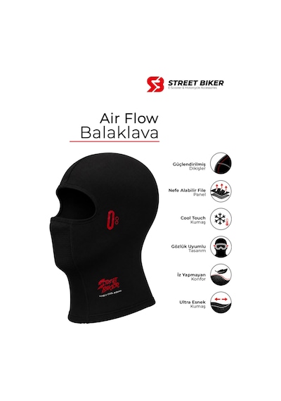 Street Biker Air Flow Yazlık Balaklava Motorcu Maskesi - Nefes Alan Kask İçi Unisex Yüz Maskesi Siyah