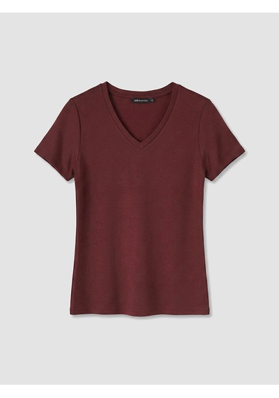 Lcw Everyday Bordo V Yaka Soft Touch Kadın Tişört