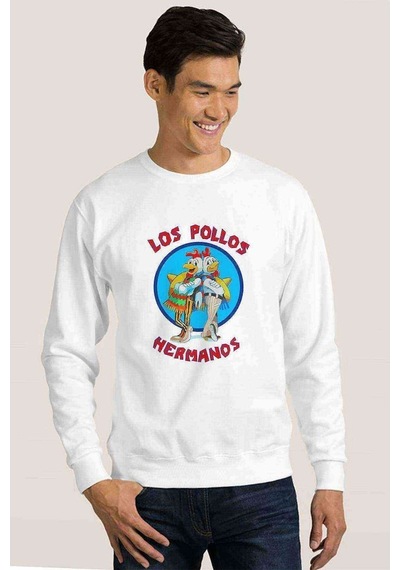 Los Pollos Hermanos Bad Jesse Baskılı Beyaz Erkek Örme Sweat