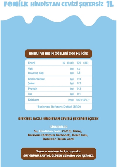 Hindistan Cevizi Sütü Glutensiz Bitkisel Bazlı Laktozsuz Vegan Şekersiz 1 L