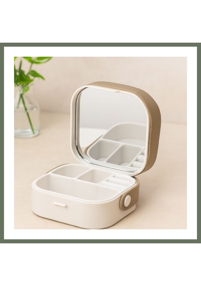 Bezos Aynalı Makyaj Ve Takı Organizer Çanta 9x9x3.7 Cm - 4 Bölmeli Bezos1 Çok Renkli