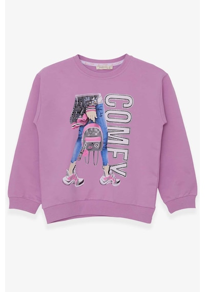 Breeze Kız Çocuk Sweatshirt Pullu Baskılı 9-14 Yaş, Eflatun