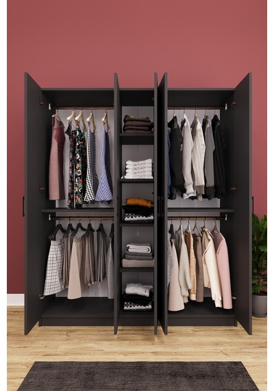 Lüks 5 Kapaklı Gardırop %100 MDF Askılı  Çok Amaçlı Düzenleyici Elbise Dolabı G09