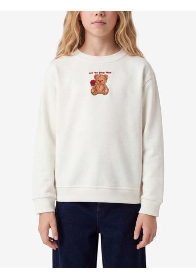 Koton Köpek Nakışlı Bisiklet Yaka Uzun Kollu Sweatshirt Ekru 7wkg10641ak